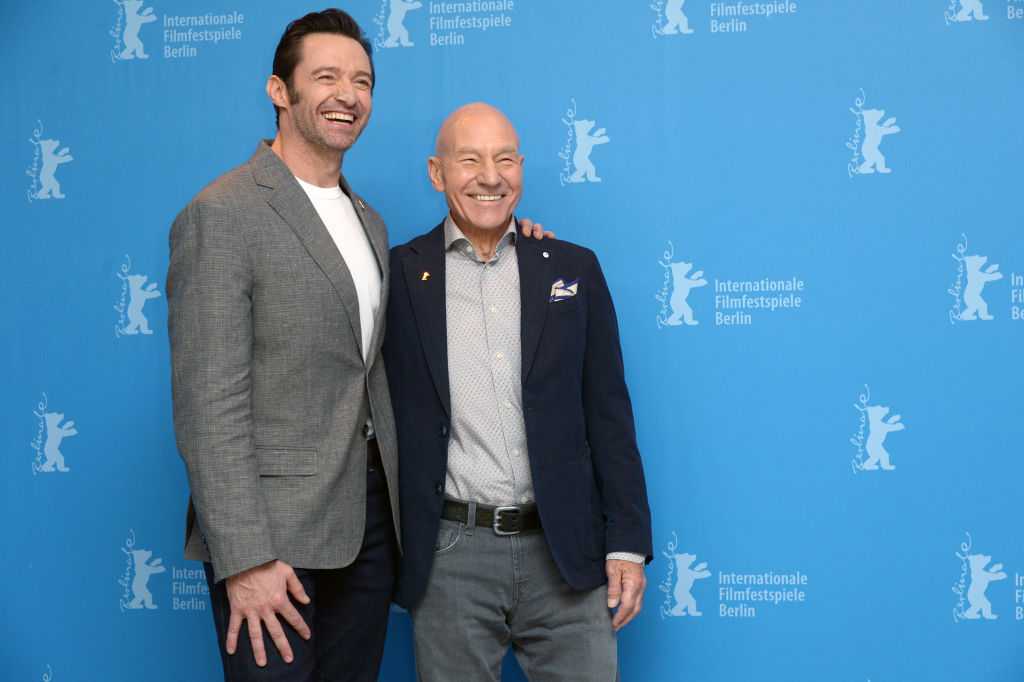 Hugh Jackman and Patrick Stewart at a film screening